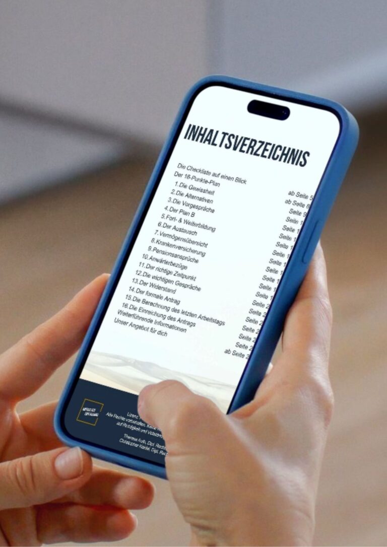 Inhalt der Checkliste für Beamte zum Antrag auf Entlassung, lesbar als PDF am Handy